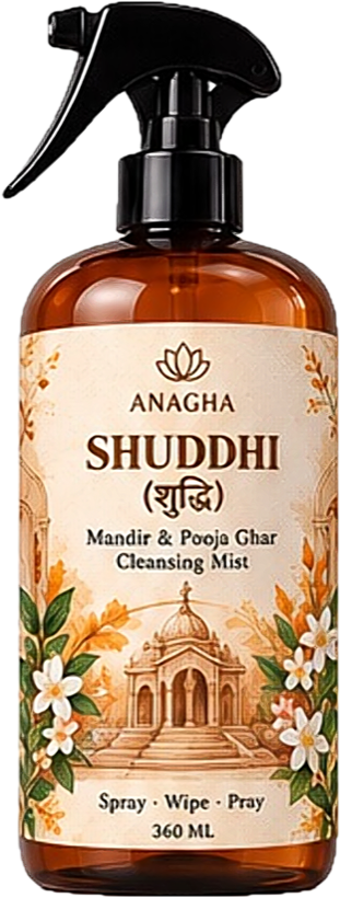 ANAGHA Shuddhi 360 ml amber spray bottle with temple and jasmine label