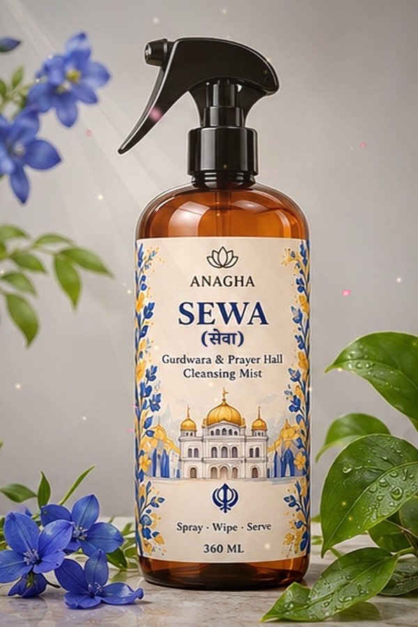 Sewa with blue flowers and fresh leaves